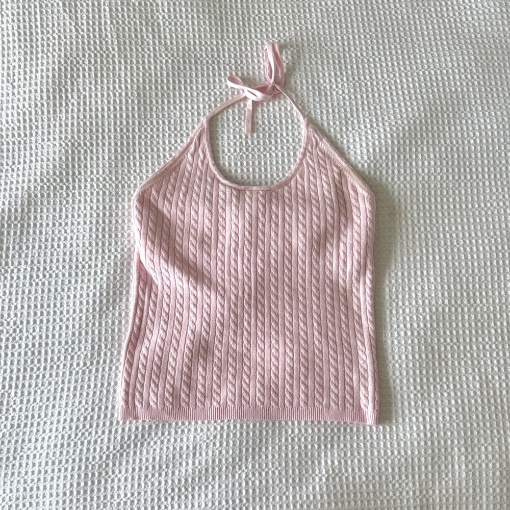 Vintage Gap Pink Cable Knit Sweater Halter Neck Tank Size Large